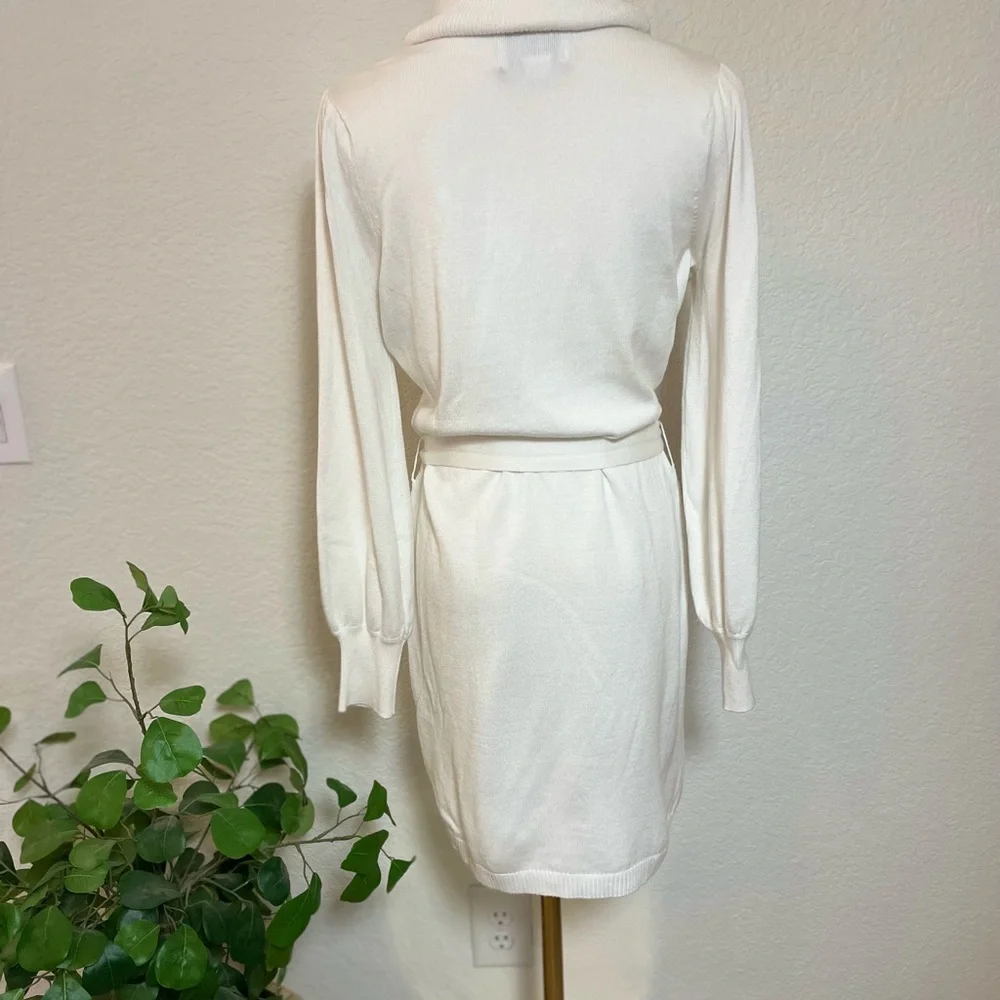 Sam Edelman Ivory Sweater Dress w/ Cowl Neck & Tie Waist – Size M